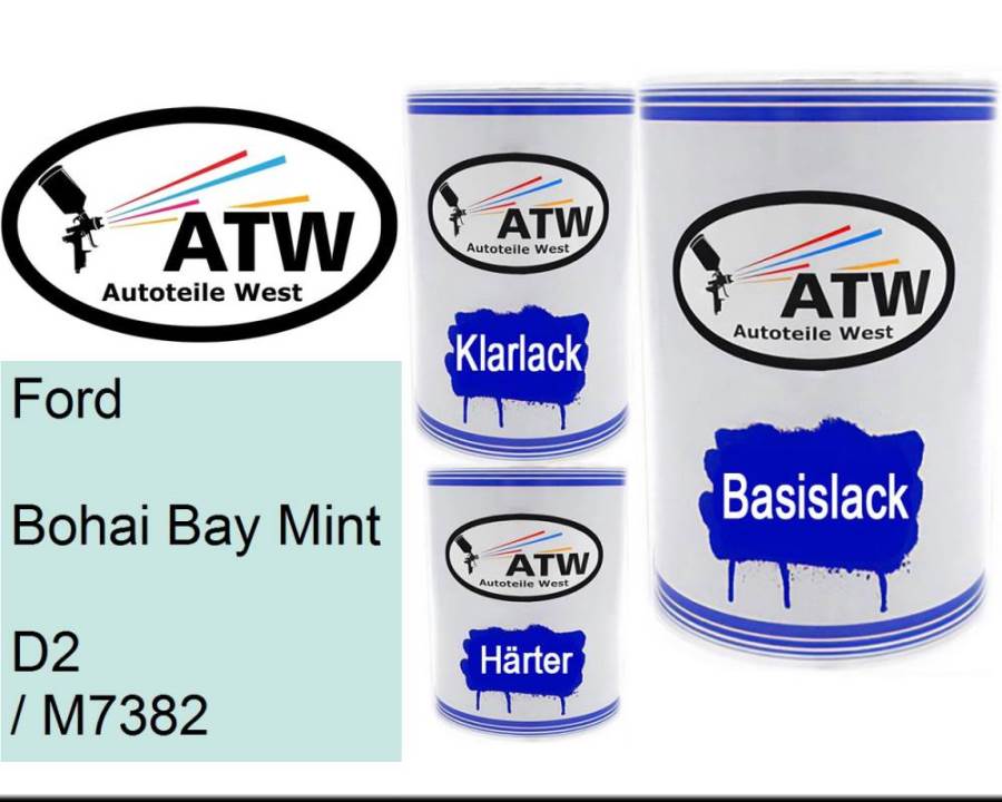 Ford, Bohai Bay Mint, D2 / M7382: 500ml Lackdose + 500ml Klarlack + 250ml Härter - Set, von ATW Autoteile West.